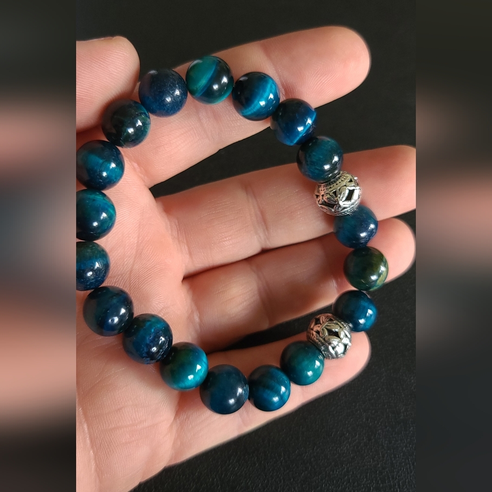 Handcrafted Blue Tiger Eye Bracelet - Picture 3 of 4